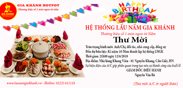 Thư mời tham dự tiệc kỉ niệm 10 năm HTLNGK